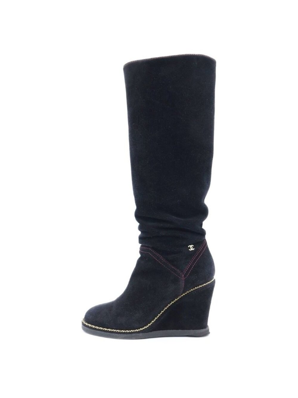 Chanel CC Logo Suede Long Boots Black
